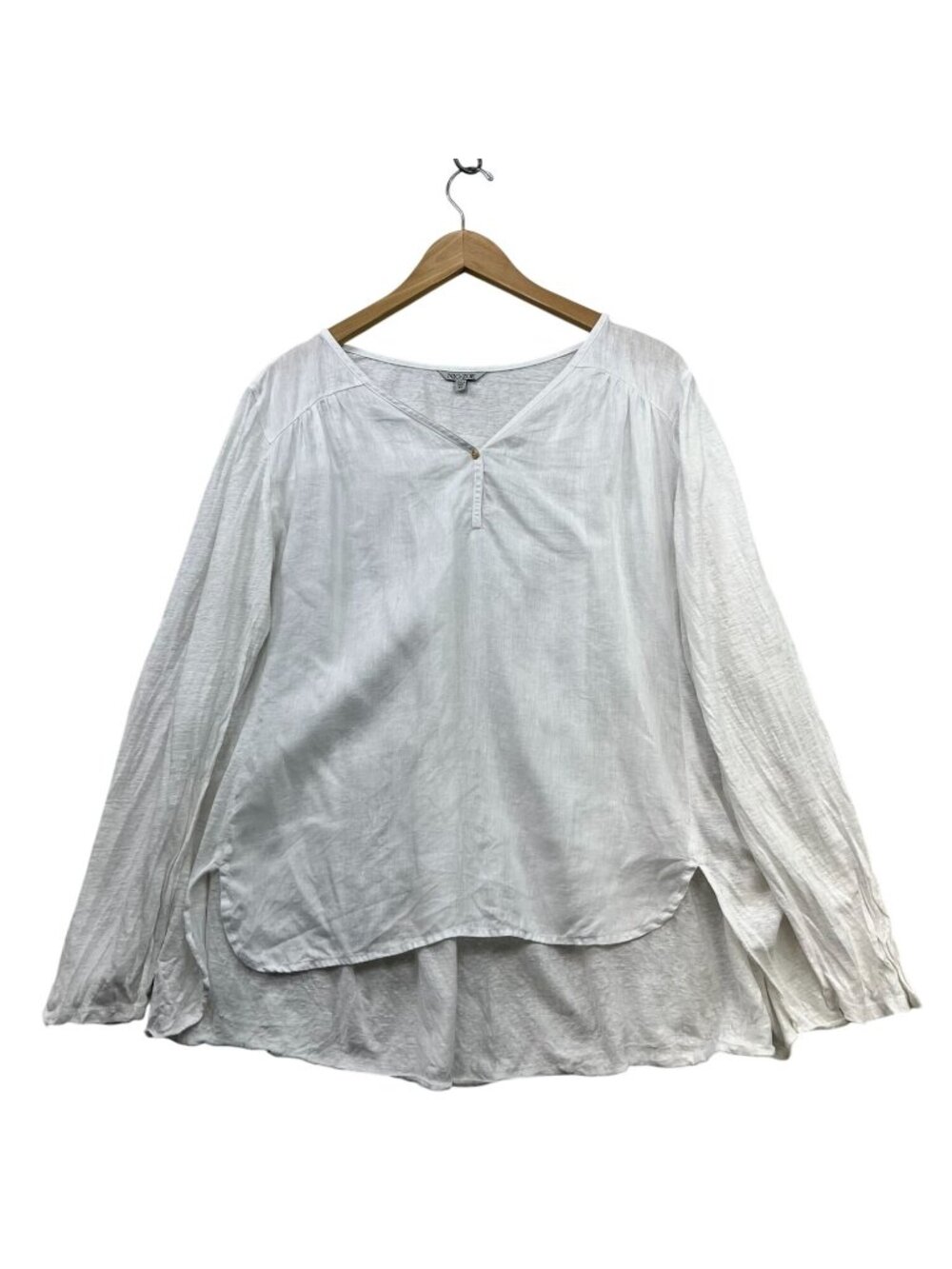 Nic+Zoe Womens Long-Sleeve V-Neck Tunic Linen Shirt Size XL White Classic Casual